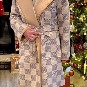Louis Vuitton Beige and Gray Checkered Trench Coat